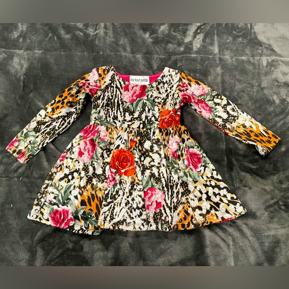 Les Tout Petits Animal Print and Rose Dress Size 2t